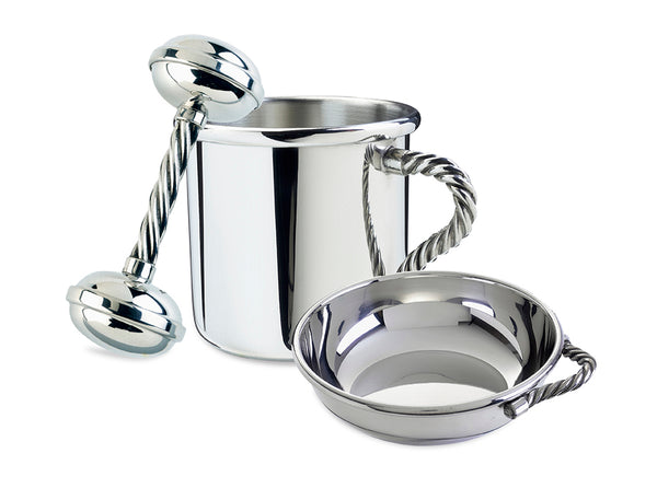 Salisbury Rope Handle Pewter Baby Gift set