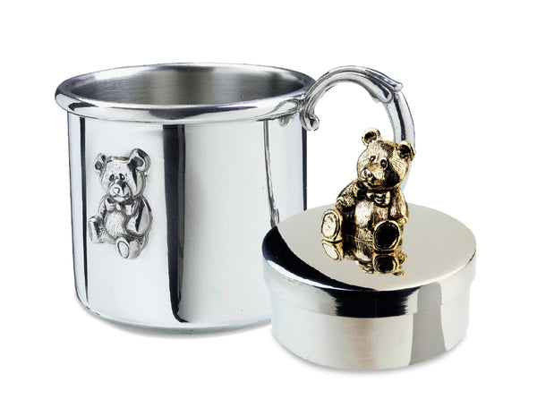 Salisbury Easton Pewter Baby Cup & Keepsake Box with Teddy Bear