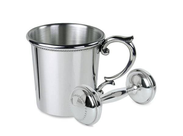 Salisbury Louisiana Pewter Baby Cup & Rattle Set