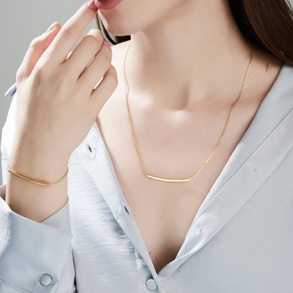 Mysha Personalized Curved Bar Pendant & Bracelet Set