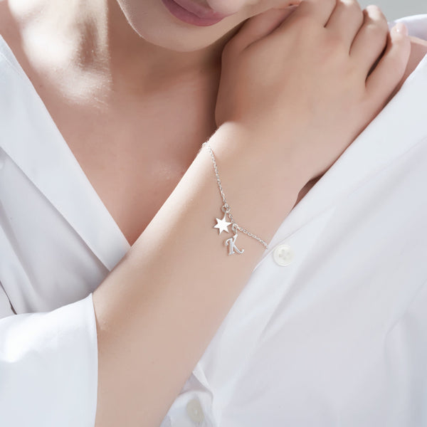 Mysha Silver Star and Initial Bracelet
