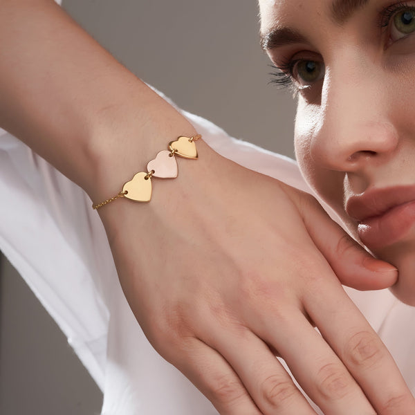 Mysha Personalized Eternal Name Rose Gold & Gold Triple Heart Bracelet