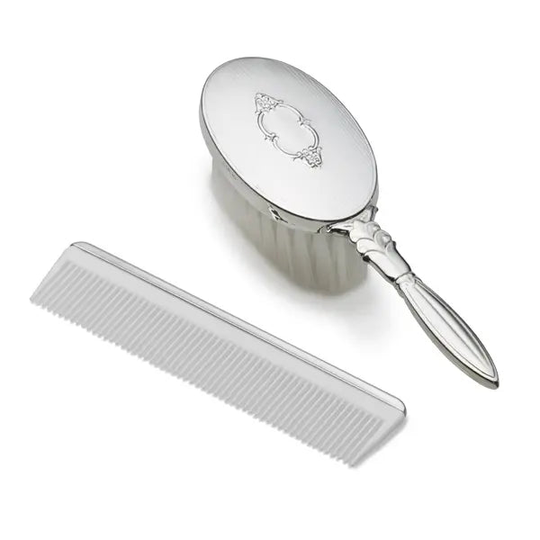 Empire Sterling Girls Oval Shield Design Brush & Comb