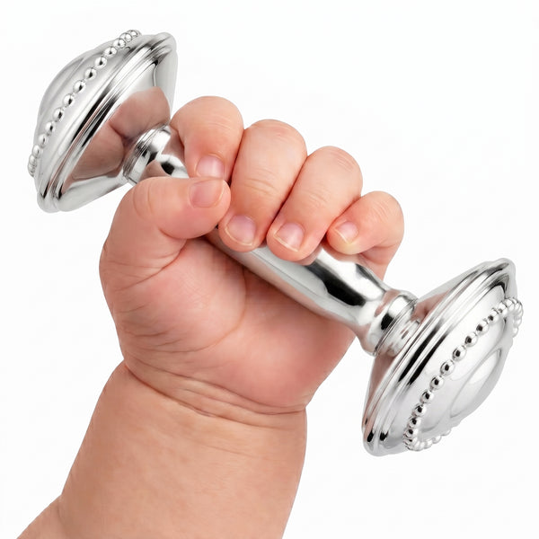 Krysaliis Sterling Silver Pearl Dumbbell Rattle