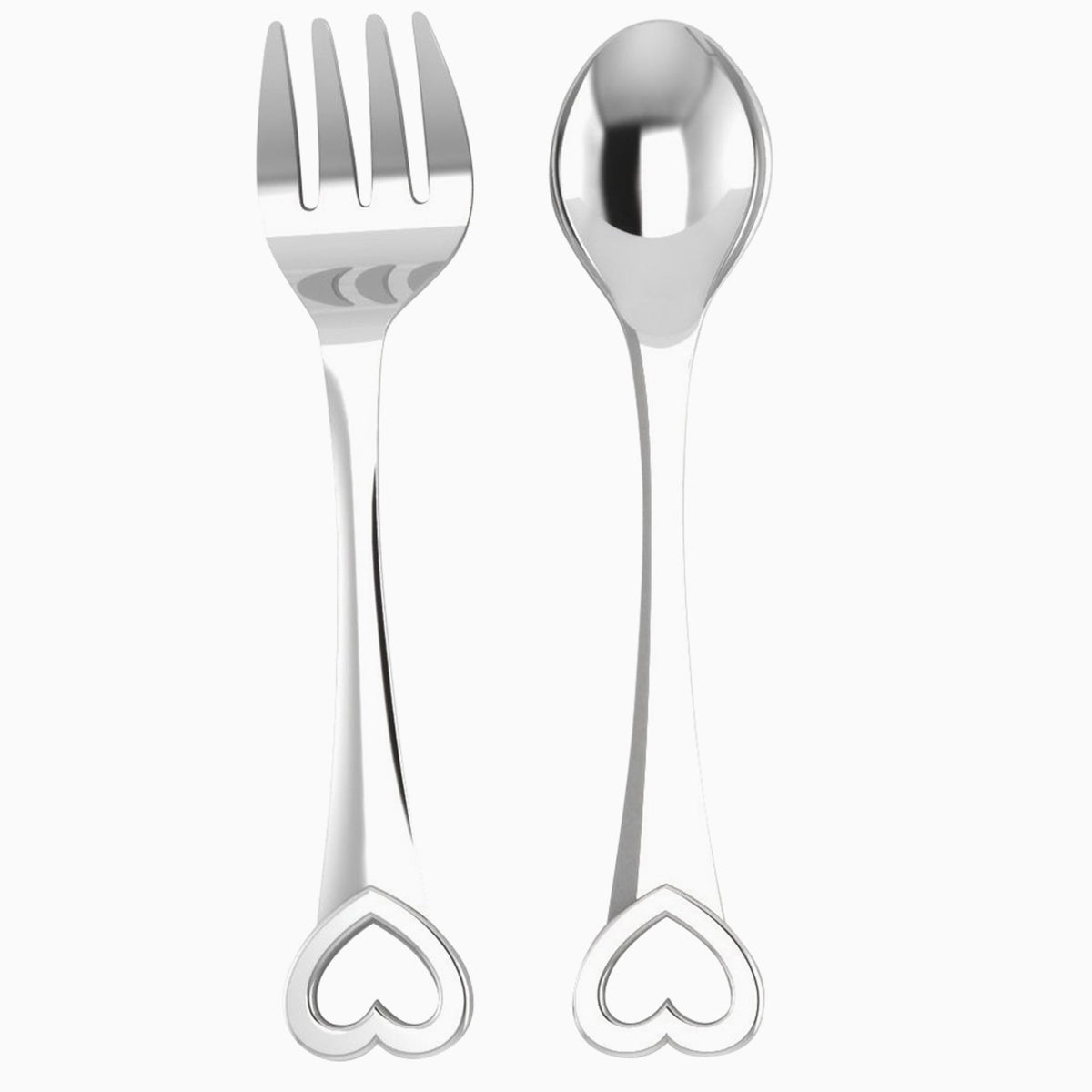 Heart Sterling Silver Baby Spoon & Fork set by Krysaliis All Silver Gifts