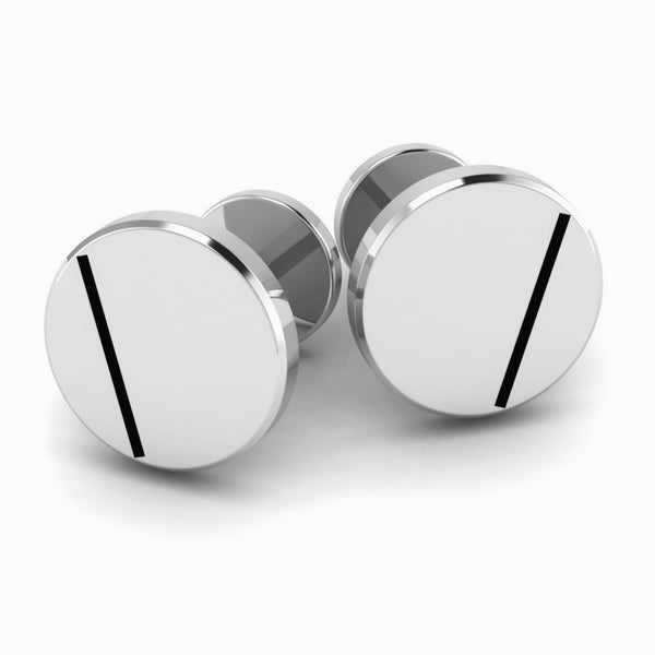 Krysaliis Black Enamel Round Sterling Silver Cufflinks View 1