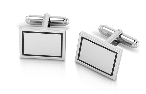 Krysaliis Sterling Engravable Enamel Framed Rectangle Cufflinks