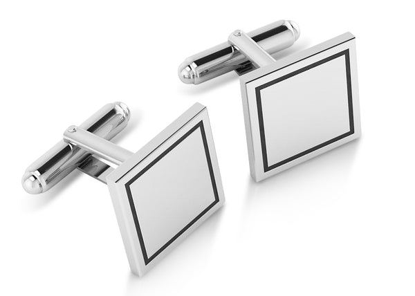 Krysaliis Sterling Engravable Enamel Framed Square Cufflinks