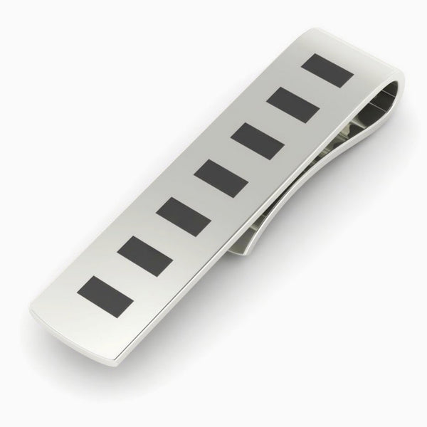 Dashes Black Enamel Sterling Silver Tie Clip by Krysaliis