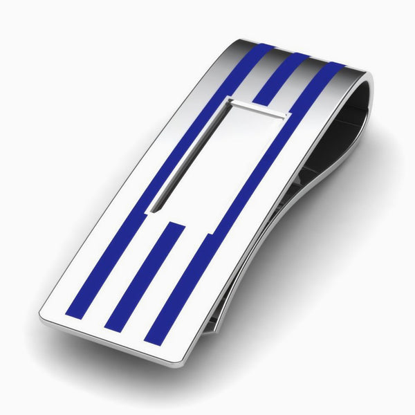 Blue Enamel Stripe Sterling Silver Money Clip by Krysaliis