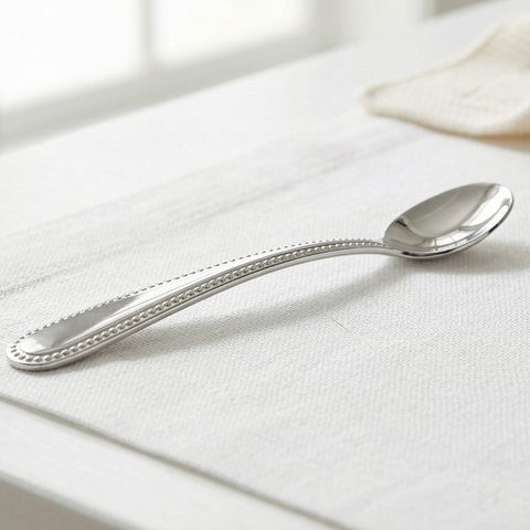 Krysaliis Premium Beaded Baby Feeding Spoon in Silver Plate