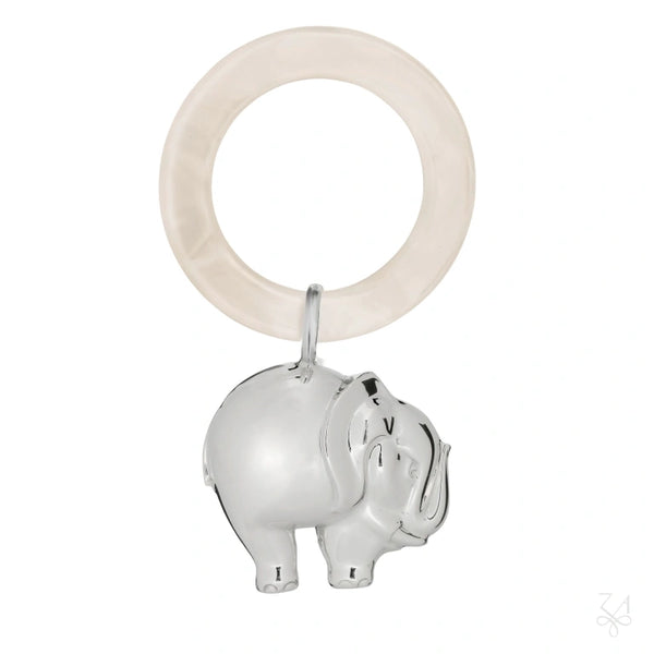 Krysaliis Sterling Silver Elephant Teething Ring and Rattle