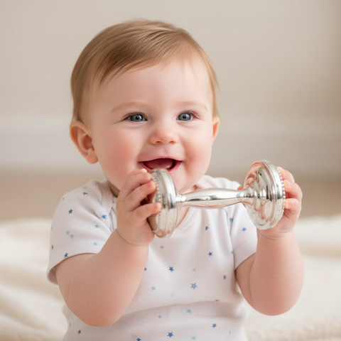 Krysaliis Silver Plated Baby Rattle - Beaded