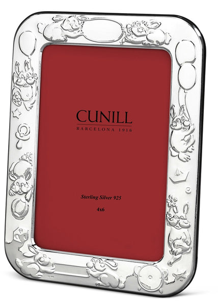 Cunill 'Bunnies' 4x6 Birth Record Sterling Silver Picture Frame