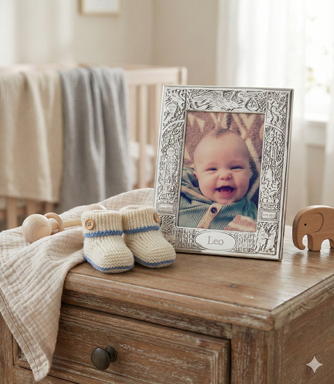 Cunill Stork Silver Plated 3x5 Birth Record Frame