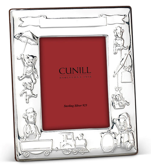 Cunill Teddy Train Birth Record Sterling Silver Picture Frame in 3" x 5"