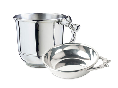 Salisbury Pewter Baby Cup & Porringer with Bow Handle Set