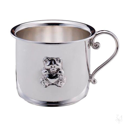 Krysaliis Sterling Silver Baby Cup w/ Handle - Bear with Heart