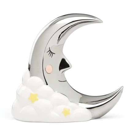 Reed and Barton Sweet Dreams Silverplated Porcelain Moon Coin Bank