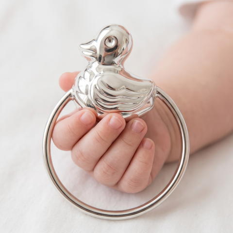 Krysaliis Sterling Silver Baby Rattle - Duck Ring