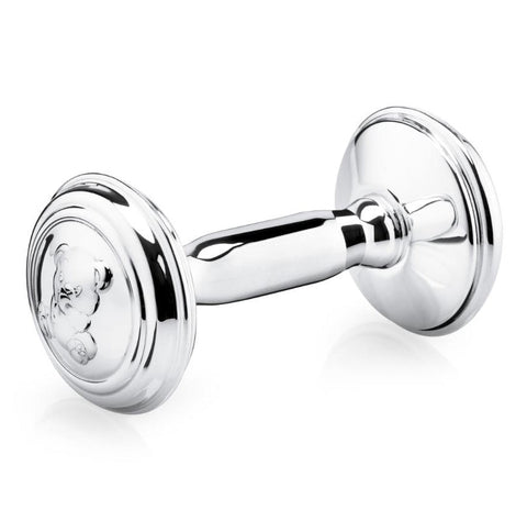 Krysaliis Sterling Silver Bear Dumbbell Baby Rattle