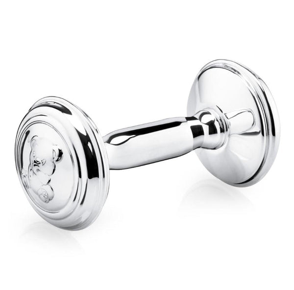 Krysaliis Sterling Silver Bear Dumbbell Baby Rattle