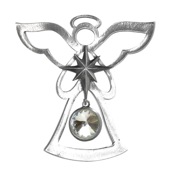 Birthstone Pewter Angels Ornament April / Diamond