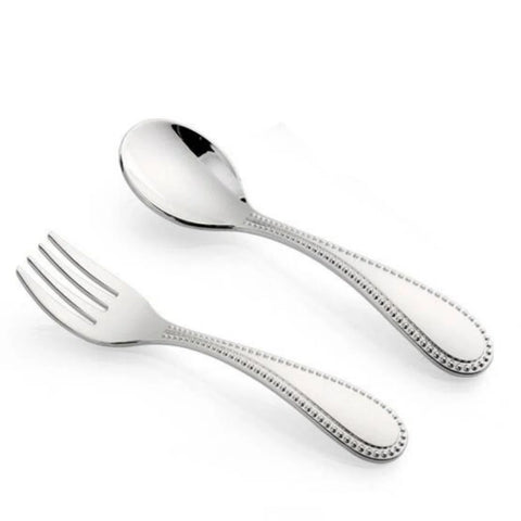 Krysaliis Silver Plate Beaded Cup & Spoon-Fork Baby Gift Set