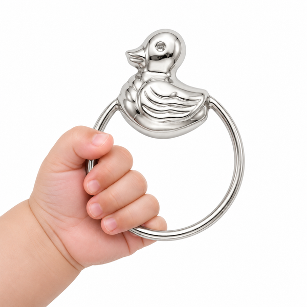 Krysaliis Sterling Silver Baby Rattle - Duck Ring