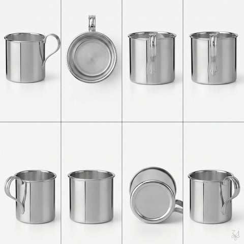 Krysaliis Sterling Silver Baby Cup with Smooth Handle Flat Rim Shape