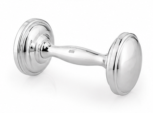 Classic Silver Plate Dumbbell Baby Rattle – Premium Newborn Gift