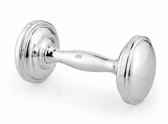 Classic Silver Plate Dumbbell Baby Rattle – Premium Newborn Gift