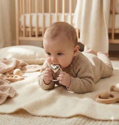 Krysaliis Heart Baby Rattle in High Micron Sterling Silver Layer