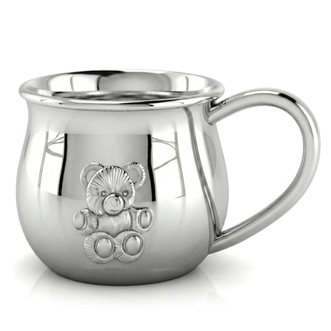 Krysaliis High Micron Sterling Silver Baby Teddy Embossed Cup & Rattle Set