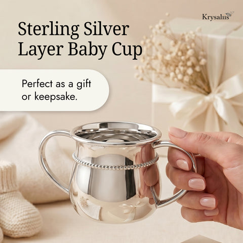 Krysaliis Beaded 2 Handle Baby Cup in High Micron Sterling Silver Layer