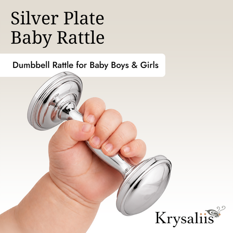 Classic Silver Plate Dumbbell Baby Rattle – Premium Newborn Gift