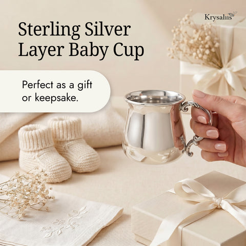 Krysaliis Victorian Silver Baby Cup — Sterling Silver Layer, Personalized Engraved Baby Keepsake Gift
