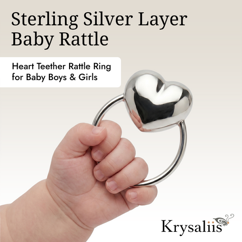 Krysaliis Heart Baby Rattle in High Micron Sterling Silver Layer