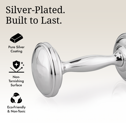Classic Silver Plate Dumbbell Baby Rattle – Premium Newborn Gift