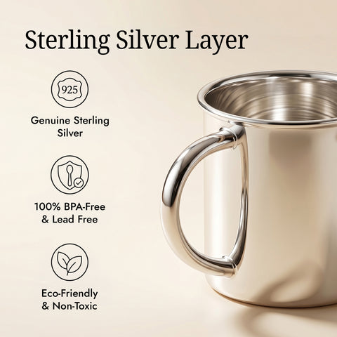 Krysaliis Classic Silver Baby Cup — Sterling Silver Layer, Personalized Engraved Baby Keepsake Gift
