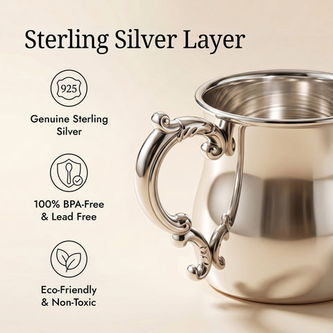 Krysaliis Victorian Silver Baby Cup — Sterling Silver Layer, Personalized Engraved Baby Keepsake Gift
