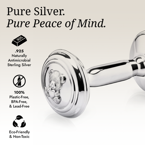 Krysaliis Sterling Silver Bear Dumbbell Baby Rattle