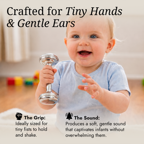 Classic Silver Plate Dumbbell Baby Rattle – Premium Newborn Gift