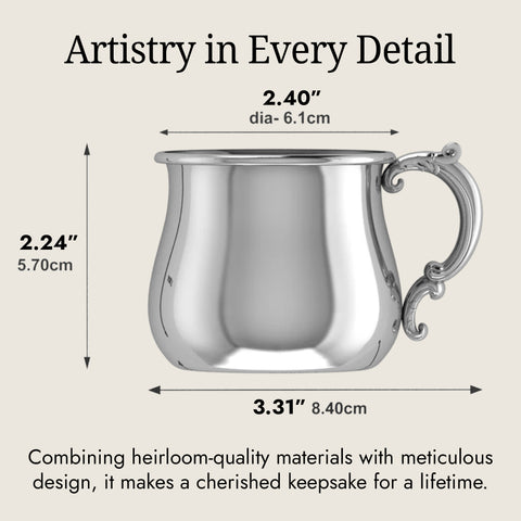 Krysaliis Victorian Silver Baby Cup — Sterling Silver Layer, Personalized Engraved Baby Keepsake Gift