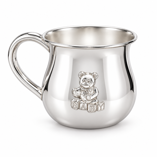 Krysaliis Sterling Silver Baby Cup - Teddy Embossed