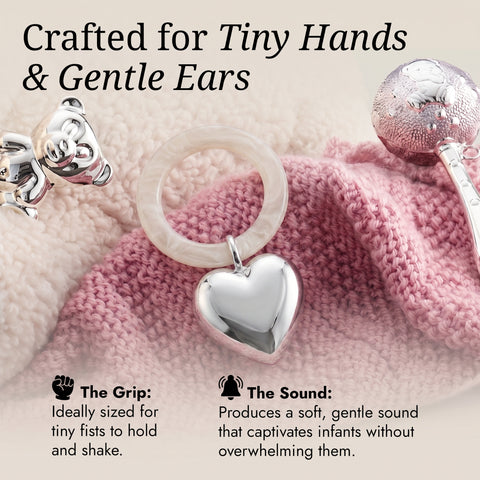 Krysaliis Sterling Silver Baby Rattle - Heart