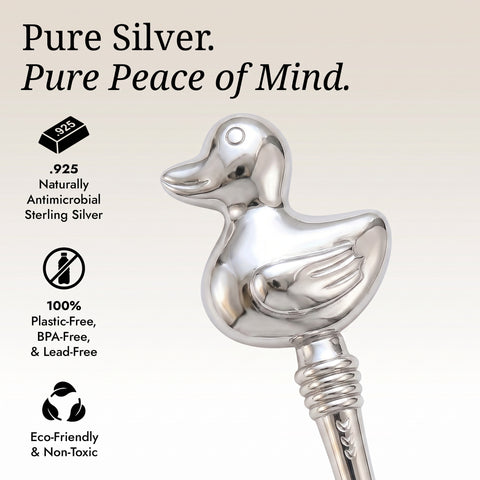 Krysaliis Sterling Silver Baby Rattle - Duck