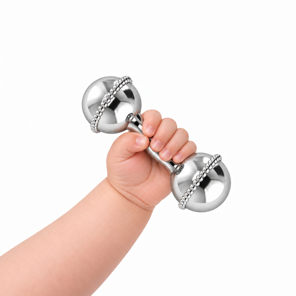Krysaliis Sterling Silver Dumbbell Rattle - Mini Beaded