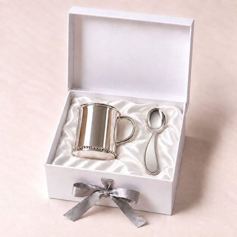 Krysaliis Beaded Cup & Spoon Set in High Micron Sterling Silver Layer