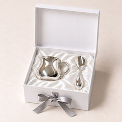 Krysaliis Bulge Cup & Curved Spoon Set in High Micron Sterling Silver Layer